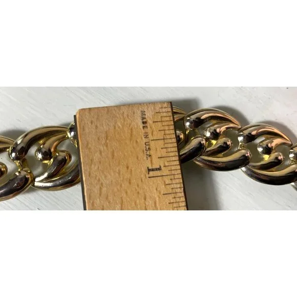 Vtg Chunky Chain Link Bold Statement Necklace 17" 80s Gold Tone Womens Jewelry - Picture 6 of 7
